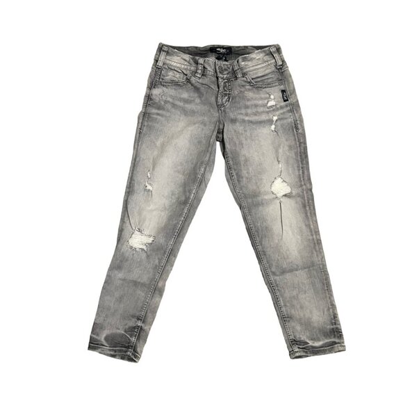Silver Brand Gray Distressed Elyse Skinny Crop Jeans Waist 25 - Picture 12 of 13